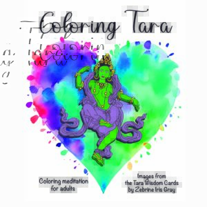 Green Goddess dancing in front of a rainbow watercolor heart