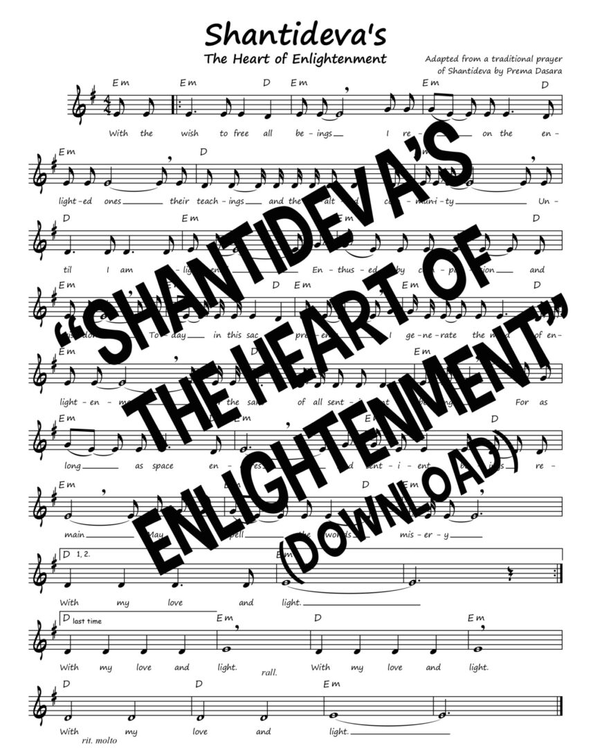 Sheet music with the words "Shantideva's The Heart of Enlightenment" Download - across the front