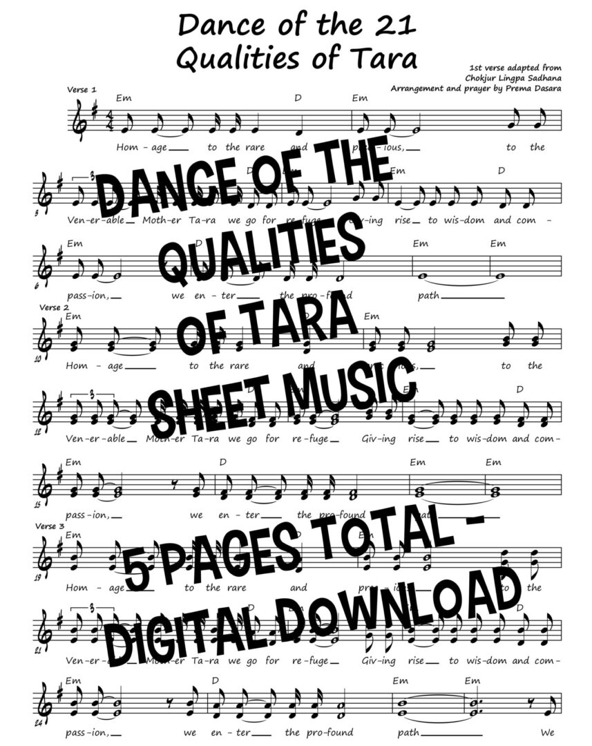 Page of sheet music, overlayed with words "dance of the qualities of Tara Sheet Music"